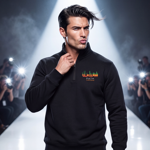 P.A.T.H. Profit Zones Quarter-Zip in black, worn on a runway